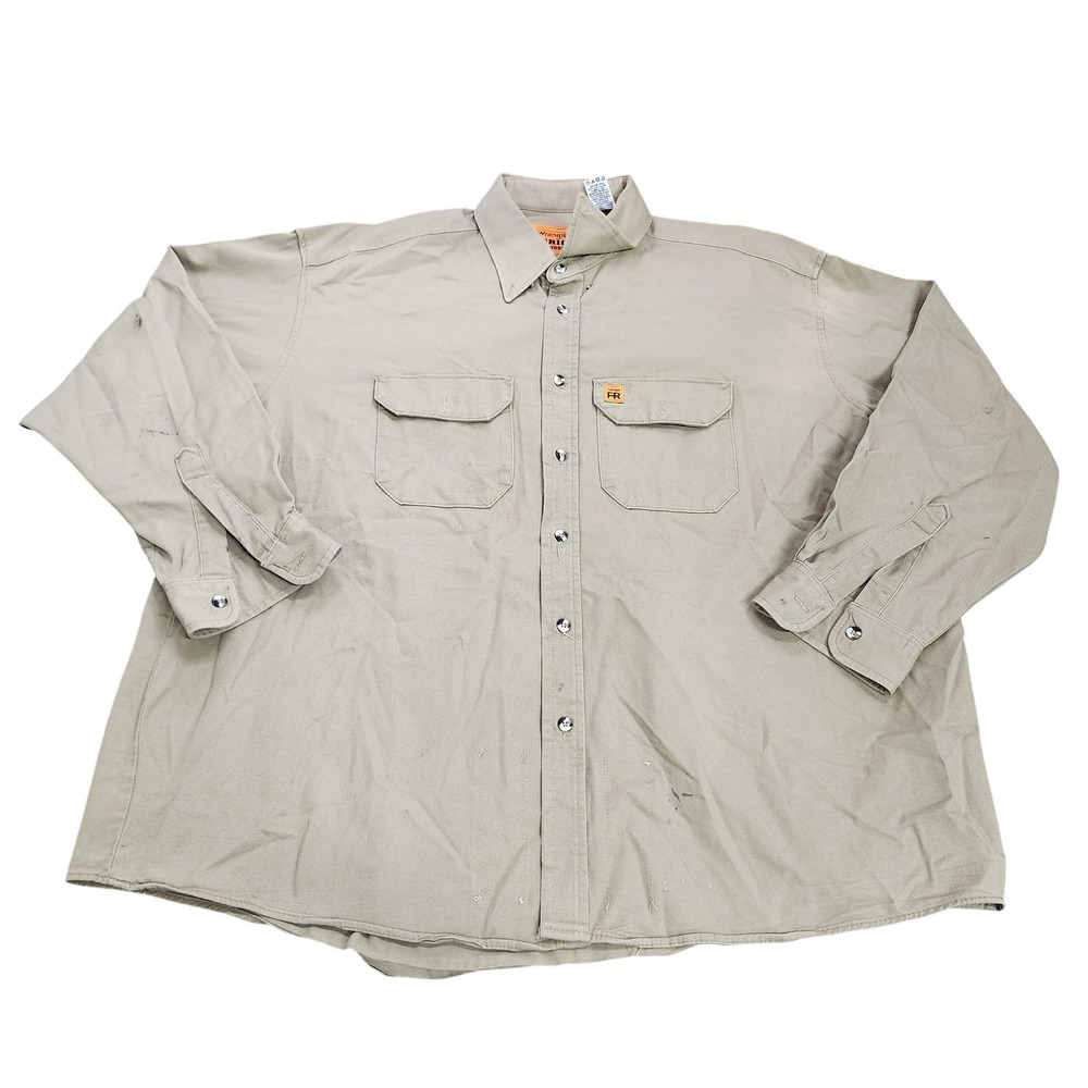 Wrangler Riggs FR Shirt Mens 2XL Beige Long Sleeve Button Flame Res Workwear